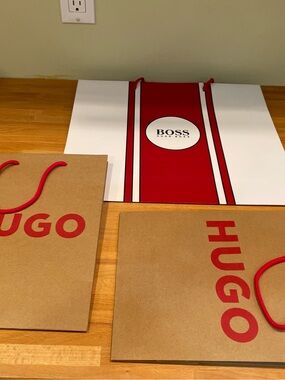 Hugo Boss Red and Kraft Brown Designer Gift Bags